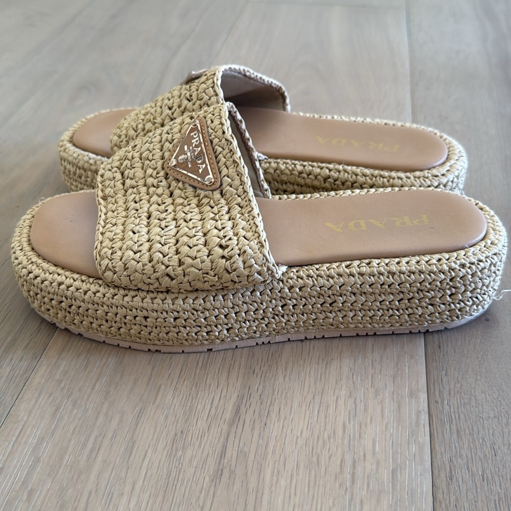 Prada Women's Woven Tan Sandals - Picture 6 of 10